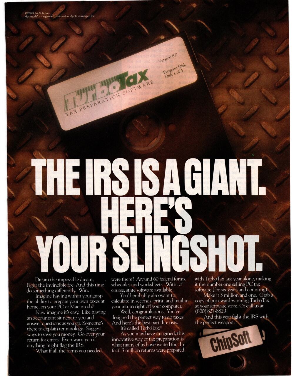 TurboTax Advertisement 1991 Vtg Computer Software Floppy Disk Accounting Tech